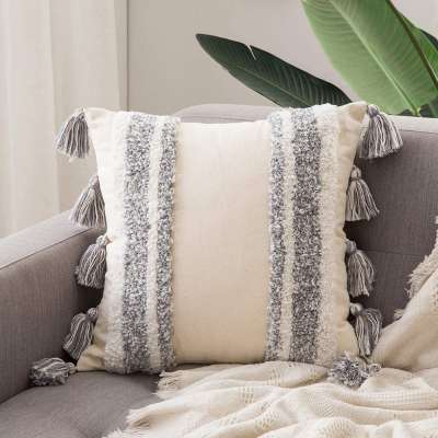 18X18 Inch Decorative Tassels Super Soft Square Pillow Cushion Case for Sofa Couch Bedroom Car Living Room Throw Pillow Cover