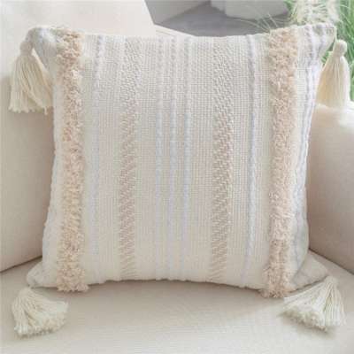 Wholesale Home Decorative Woven Tufted Tassel Sofa Cotton Knitted Pillow Covers Throw Fringe Couch Cushion Decor