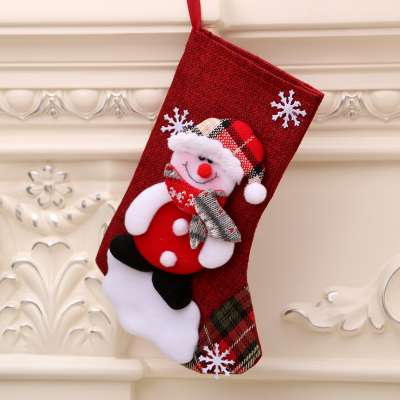 Plaid Snowflake Christmas Stockings Christmas Santa Stockings Candy Bag Gift Socks Hanging Accessories for Xmas Tree Decoration